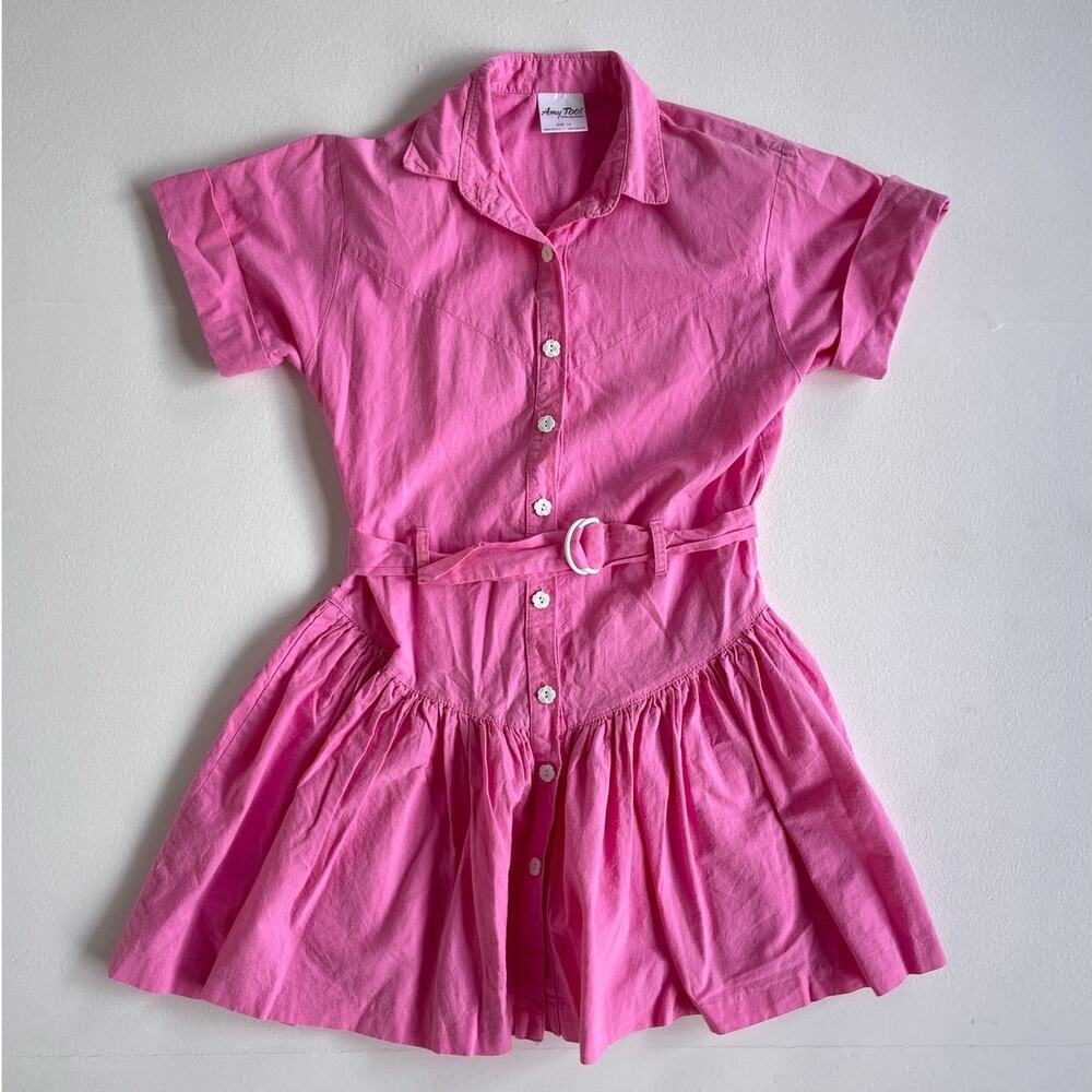 Vtg 80s Pink Dropped Waist Girls Mini Collared Dress / Amy Too! Byer / Sz 14